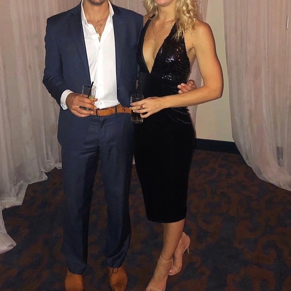 Club L Sequin Halterneck Dress with Velvet Skirt - Black / UK 4 - Picture 1 of 3